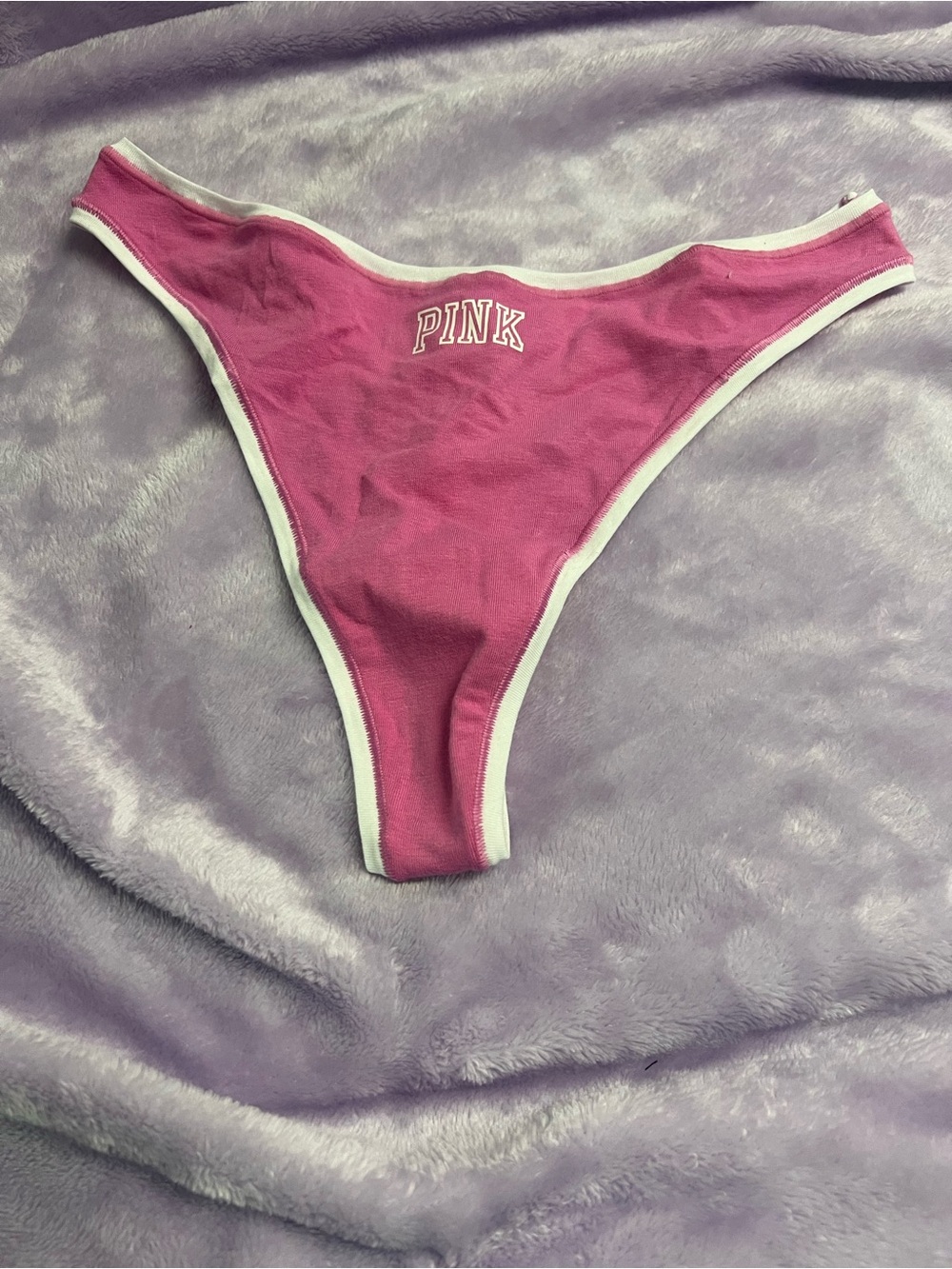 PINK Victoria's Secret Hot Pink Thong with White Trim